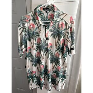 Bad Birdie Polo Shirt Mens Large Multicolor Parrot Palm Golf Stretch Performance